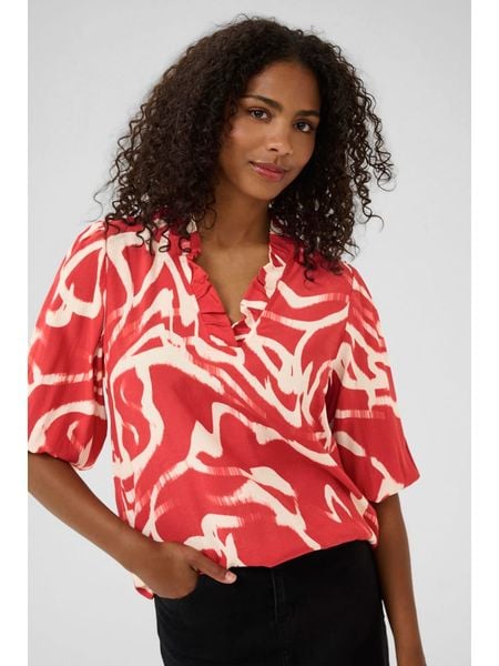 Kaffe Bluzka w kolorze koralowo-kremowym rozmiar: 40. Czerwone bluzki Kaffe, s, bez wzorów, z wiskozy, klasyczne, bez kołnierzyka, bez ramiączek. Za 104.99 zł.