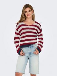 ONLY Sweter w kolorze bordowo-beżowym rozmiar: S. Brązowe swetry ONLY, s, bez wzorów, ze splotem, bez ramiączek. Za 70.41 zł.