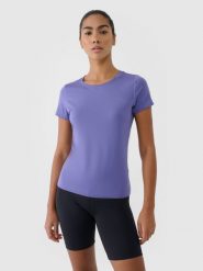 4F Koszulka treningowa regular szybkoschnąca damska - granatowa L. Niebieskie t-shirty sportowe 4f, l, bez wzorów, z dzianiny, bez ramiączek, na fitness i siłownię. W wyprzedaży za 59.99 zł.