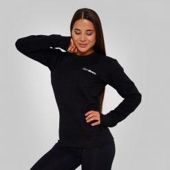 Bluza damska fitness regular fit czarna Basic. Czarne bluzy GYMBEAM, xl, bez wzorów, z bawełny, klasyczne, bez ramiączek, bez kaptura. Za 83.90 zł.