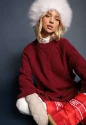 Bordowy Sweter z Ozdobnym Tłoczeniem i Ściągaczami Temariel. Czerwone swetry Renee, bez wzorów, z jeansu, biznesowe, bez ramiączek. W wyprzedaży za 71.99 zł.