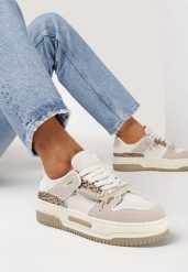 Beżowe Sneakersy na Platformie z Ozdobnym Sznurowaniem Awidea. Brązowe buty sportowe lifestyle Born2be, bez wzorów, z jeansu, sportowe, bez zapięcia. W wyprzedaży za 84.99 zł.