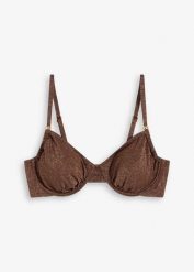 Połyskujący biustonosz bikini na fiszbinach. Brązowe bikini bonprix, bez wzorów. Za 119.99 zł.