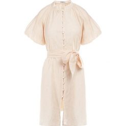 Jasnobeżowa Sukienka z Bawełny Zanpey. Brązowe sukienki Born2be, m, bez wzorów, z bawełny, eleganckie, bez kołnierzyka, bez ramiączek, mini, rozkloszowane. W wyprzedaży za 161.49 zł.