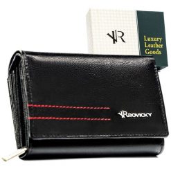 Elegancki, czarny portfel damski wykonany ze skóry naturalnej - Rovicky. Czarne portfele ROVICKY, bez wzorów, ze skóry. Za 78.01 zł.