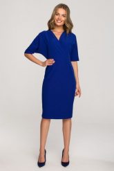 Elegancka sukienka z Kopertowym Dekoltem - Chabrowa. Niebieskie sukienki MOE, l, bez wzorów, z elastanu, eleganckie, bez kołnierzyka, bez ramiączek, kopertowe. Za 274.90 zł.