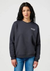 DAMSKA BLUZA WRANGLER REGULAR SWEAT FADED BLACK 112356510. Czarne bluzy Wrangler, xs, bez wzorów, bez ramiączek, bez kaptura. Za 159.99 zł.