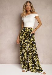 Czarno-Żółte Spodnie High Waist z Szerokimi Nogawkami Nulea. Czarne jeansy Renee, na lato, l, bez wzorów, z jeansu, z podwyższonym stanem. W wyprzedaży za 75.99 zł.