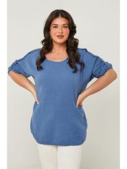 Curvy Lady Bluzka w kolorze niebieskim rozmiar: 40/42. Niebieskie bluzki Curvy Lady, bez wzorów, klasyczne, bez kołnierzyka, bez ramiączek. Za 114.71 zł.