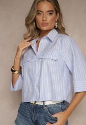Niebieska Koszula z Bawełny o Krótkim Kroju Tilossa. Niebieskie koszule Renee, l, bez wzorów, z bawełny, eleganckie, bez kołnierzyka, bez ramiączek. W wyprzedaży za 83.99 zł.