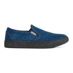 Niebieskie brokatowe trampki slip on. Niebieskie trampki bez wzorów, bez zapięcia. Za 73.16 zł.