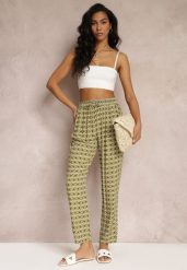 Ciemnozielone Spodnie z Wiskozy w Fantazyjny Print Innozentia. Zielone jeansy Renee, na lato, l, bez wzorów, z jeansu. W wyprzedaży za 29.99 zł.