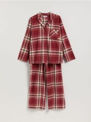 Flanelowa piżama w kratkę - czerwony. Czerwone piżamy Reserved, l, bez wzorów, z bawełny, bez kołnierzyka, bez ramiączek. Za 149.99 zł.