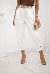 Spodnie Summer Punto z zapięciem na nogawkach ecru. Spodnie materiałowe KESI, bez wzorów, z bawełny, eleganckie. Za 204.91 zł.