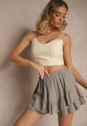 Beżowe Spódnico-Szorty z Bawełny Ozdobione Falbankami Turanea. Brązowe szorty Renee, bez wzorów, z bawełny, eleganckie. W wyprzedaży za 67.99 zł.