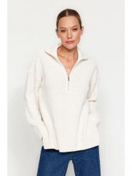 Trendyol Sweter w kolorze kremowym rozmiar: M. Brązowe swetry Trendyol, m, bez wzorów, z bawełny, bez ramiączek. Za 95.99 zł.