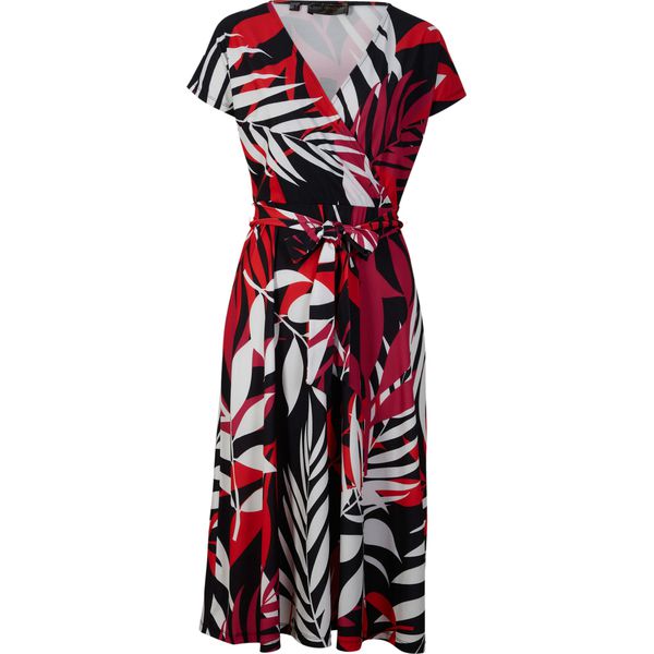 Sukienka z dżerseju z efektem założenia kopertowego. Czarne sukienki bonprix, bez wzorów, z dżerseju, bez kołnierzyka, bez ramiączek, dopasowane. Za 169.99 zł.