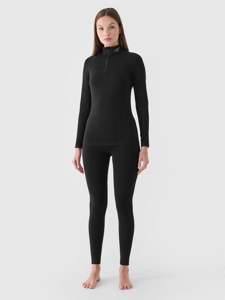 4F Bielizna termoaktywna bezszwowa z wełną Merino (dół) damska - czarna XS/S. Czarna bielizna termoaktywna damska 4f, bez wzorów, z dzianiny, bez ramiączek. Za 299.99 zł.