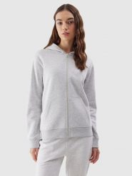 4F Bluza dresowa rozpinana z kapturem damska - szara L. Szare bluzy 4f, l, bez wzorów, z bawełny, sportowe, bez ramiączek, z kapturem. Za 159.99 zł.