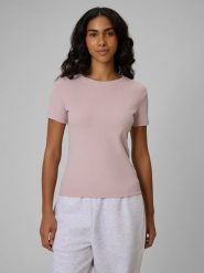 4F T-shirt slim prążkowany damski - różowy XS. Czerwone t-shirty 4f, xs, bez wzorów, z dzianiny, klasyczne, bez kołnierzyka, bez ramiączek. W wyprzedaży za 39.99 zł.