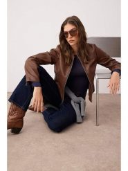 Trendyol Kurtka w kolorze brązowym ze skóry syntetycznej rozmiar: XS. Brązowe kurtki Trendyol, xs, bez wzorów, ze skóry, bez kaptura. Za 86.99 zł.