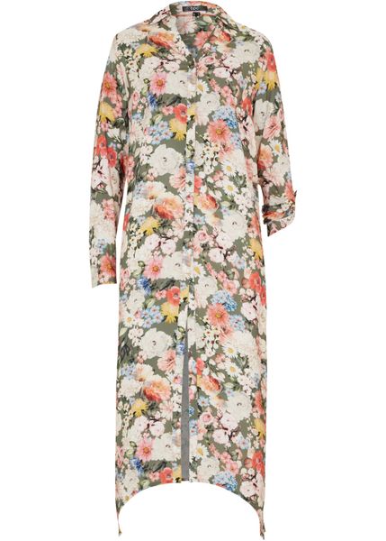 Długa bluzka z lejącej wiskozy. Zielone bluzki bonprix, bez wzorów, z wiskozy, bez kołnierzyka, bez ramiączek. Za 124.99 zł.