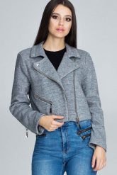 Szara Krótka Elegancka Kurtka z Suwakami. Szare kurtki Figl, l, bez wzorów, z elastanu, eleganckie, bez kaptura. Za 319.00 zł.