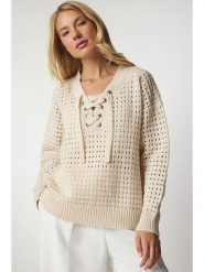 Happiness Istanbul Sweter w kolorze kremowym rozmiar: onesize. Brązowe swetry Happiness Istanbul, bez wzorów, bez ramiączek. Za 72.45 zł.