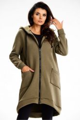 Długa bluza damska z kapturem i kieszeniami khaki. Brązowe bluzy Infinite You, l, bez wzorów, z bawełny, eleganckie, bez ramiączek, z kapturem. Za 299.00 zł.