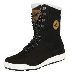 Damskie futrzane buty zimowe z wełny jagnięcej. Czarne buty trekkingowe GUGGEN MOUNTAIN, bez wzorów, z futra, przed kolano, bez zapięcia, trekkingowe. Za 734.36 zł.