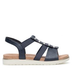 Sandały Rieker. Niebieskie sandały Rieker, bez wzorów, bez obcasa, na płaskiej podeszwie, bez zapięcia. Za 309.99 zł.