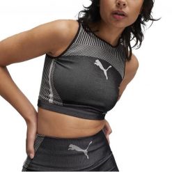 Koszulki Puma Model To Crop Top Kolor Czarny. Czarne topy sportowe Puma, bez wzorów, z tkaniny. W wyprzedaży za 126.75 zł.