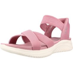 Sandały SKECHERS ULTRA FLEX 3.0 SANDAL NEV Rose. Czerwone sandały Skechers, bez wzorów, z materiału, bez obcasa, bez zapięcia. Za 284.99 zł.