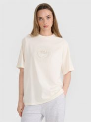 4F T-shirt oversize z nadrukiem damski - biały XS. Białe t-shirty 4f, xl, bez wzorów, z bawełny, klasyczne, bez kołnierzyka, bez ramiączek. Za 69.99 zł.
