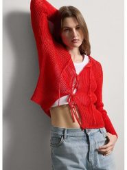 STEFANEL Kardigan w kolorze czerwonym rozmiar: L. Czerwone swetry Stefanel, l, bez wzorów, ze splotem, bez ramiączek. Za 252.99 zł.