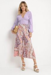 Różowo-Beżowe Spodnie z Wiskozy o Fasonie Szerokich Kulotów w Stylu Boho Kizina. Czerwone jeansy Born2be, na lato, l, bez wzorów, z jeansu, boho. Za 59.99 zł.