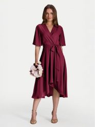 Swing Sukienka koktajlowa 5AI10200 Bordowy Regular Fit. Czerwone sukienki Swing, bez wzorów, z syntetyku, wizytowe, bez kołnierzyka, bez ramiączek. Za 509.99 zł.