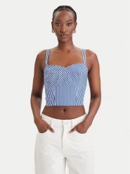 Guess Top W6GH38 W1848 Niebieski Regular Fit. Niebieskie topy Guess, xxl, z aplikacjami, z bawełny, bez kołnierzyka, bez ramiączek. Za 379.99 zł.