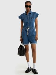Kombinezon damski jeansowy niebieski Livia 329. Niebieskie sukienki BIG STAR, na co dzień, m, bez wzorów, z denimu, eleganckie, bez kołnierzyka, bez ramiączek, dopasowane. W wyprzedaży za 159.99 zł.