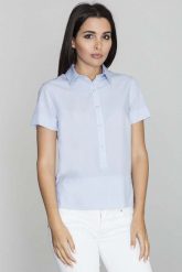 Niebieska Bluzka Polo z Krótkim Rękawem. Niebieskie bluzki Figl, l, bez wzorów, bez kołnierzyka, bez ramiączek. Za 179.00 zł.