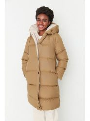 Trendyol Dwustronny płaszcz zimowy w kolorze kremowo-jasnobrązowym rozmiar: XS. Brązowe płaszcze Trendyol, na zimę, xs, bez wzorów, z puchu, bez kaptura. Za 84.21 zł.