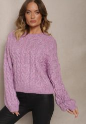 Fioletowy Sweter z Domieszką Wełny o Prostym Kroju Zdobiony Splotem w Warkocz Durira. Fioletowe swetry Renee, z aplikacjami, z jeansu, casualowe, bez ramiączek. W wyprzedaży za 151.99 zł.