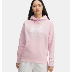 Bluza Damska UA RIVAL FLEECE BIG LOGO HD 1379501-647 różowa LG. Czerwone bluzy bez kaptura Under Armour, bez wzorów, bez kaptura. Za 130.99 zł.
