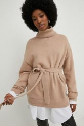 Answear Lab sweter z wełną damski kolor brązowy ciepły z golfem. Brązowe swetry Answear Lab, m, bez wzorów, z dzianiny, bez ramiączek. Za 179.99 zł.