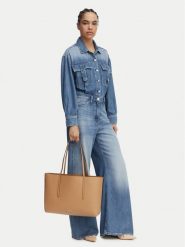 Calvin Klein Torebka Foil Logo Tote LV04F3274G Beżowy. Brązowe shopper bag Calvin Klein, bez wzorów, ze skóry, bez dodatków. Za 649.99 zł.