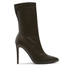 Botki DeeZee. Zielone botki DeeZee, bez wzorów, bez obcasa, na szpilce, bez zapięcia. Za 149.99 zł.