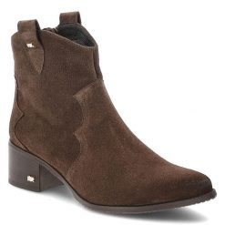 Brązowe Kowbojki Karino Stylowe Obuwie Damskie w Stylu Boho. Brązowe kozaki Karino, na jesień, bez wzorów, z weluru, boho, bez obcasa, na obcasie, bez zapięcia. Za 475.99 zł.
