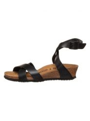 Papillio Skórzane sandały "Lola" w kolorze czarnym na koturnie rozmiar: 38. Czarne sandały Papillio, bez wzorów, klasyczne, z otwartym noskiem, bez obcasa, na koturnie, bez zapięcia. Za 204.88 zł.