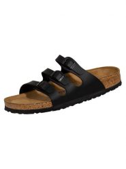 Klapki damskie Birkenstock Florida Birkoflor. Czarne klapki Birkenstock, bez wzorów, z jeansu, eleganckie, bez obcasa, bez zapięcia. Za 671.00 zł.