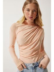 Happiness Istanbul Bluzka w kolorze beżowym rozmiar: 36. Brązowe bluzki Happiness Istanbul, bez wzorów, bez kołnierzyka, bez ramiączek. Za 56.79 zł.